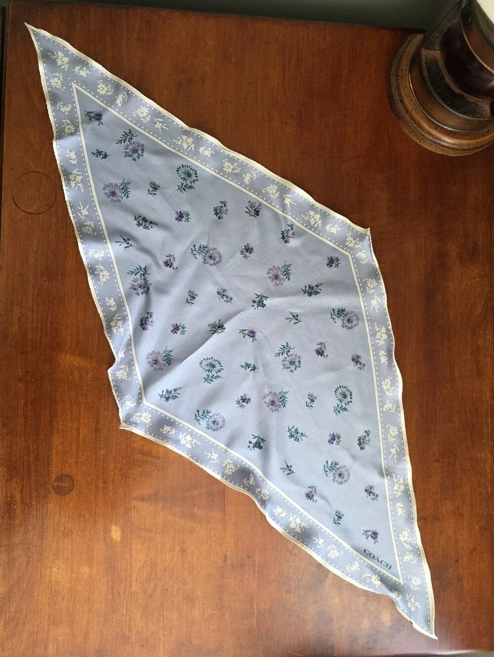 Coach 73192 Meadow Prairie Diamond Silk Scarf Mist Blue NWOT